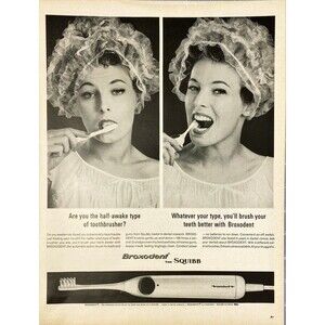 Squibb Broxodent Automatic toothbrush "Brush your teeth Better"Vtg Print Ad 1963